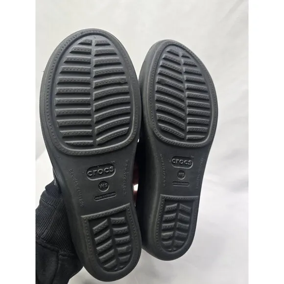 Crocs Patricia Wedge Strappy Slide Slip On Sandals Womens Size 9 Black