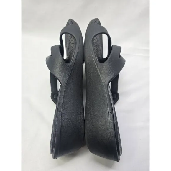 Crocs Patricia Wedge Strappy Slide Slip On Sandals Womens Size 9 Black