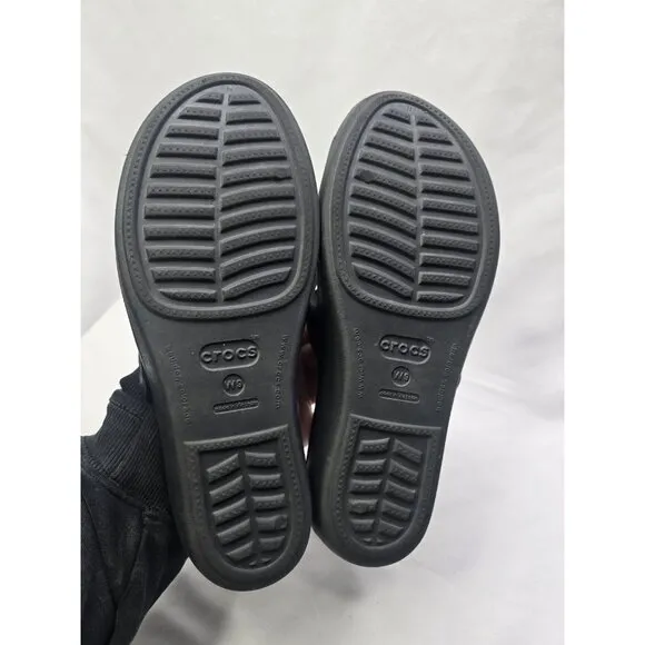 Crocs Patricia Wedge Strappy Slide Slip On Sandals Womens Size 9 Black