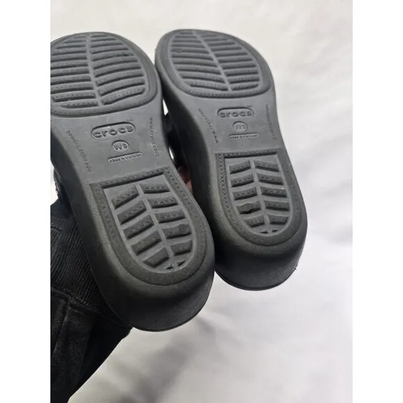 Crocs Patricia Wedge Strappy Slide Slip On Sandals Womens Size 9 Black