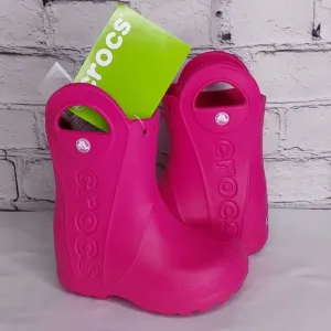 'CROCS' RAIN BOOTS 'HANDL IT' SIDE CUT OUT, EASY PULL~ON, TODDLER 7, CANDY PINK