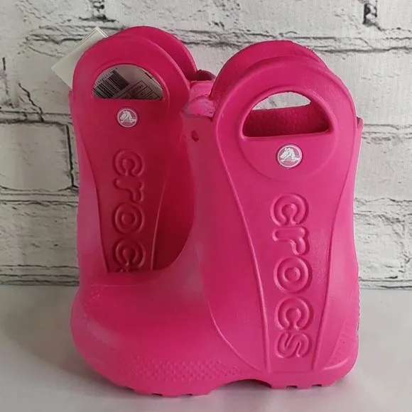 'CROCS' RAIN BOOTS 'HANDL IT' SIDE CUT OUT, EASY PULL~ON, TODDLER 7, CANDY PINK
