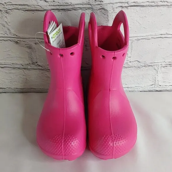 'CROCS' RAIN BOOTS 'HANDL IT' SIDE CUT OUT, EASY PULL~ON, TODDLER 7, CANDY PINK