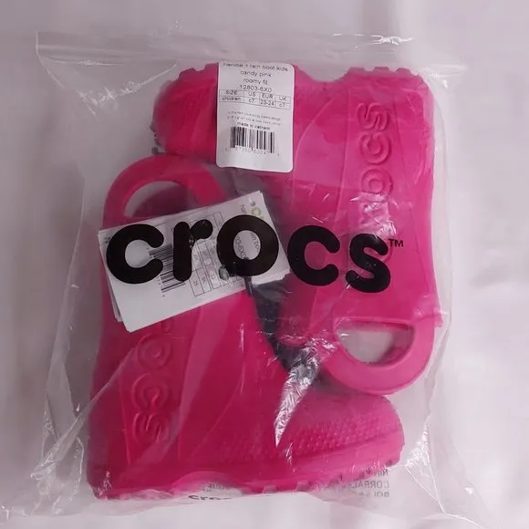 'CROCS' RAIN BOOTS 'HANDL IT' SIDE CUT OUT, EASY PULL~ON, TODDLER 7, CANDY PINK