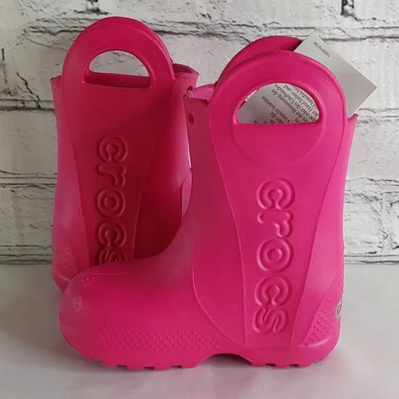 'CROCS' RAIN BOOTS 'HANDL IT' SIDE CUT OUT, EASY PULL~ON, TODDLER 7, CANDY PINK