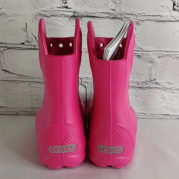 'CROCS' RAIN BOOTS 'HANDL IT' SIDE CUT OUT, EASY PULL~ON, TODDLER 7, CANDY PINK