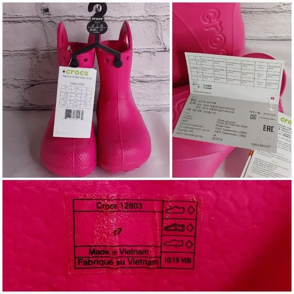 'CROCS' RAIN BOOTS 'HANDL IT' SIDE CUT OUT, EASY PULL~ON, TODDLER 7, CANDY PINK
