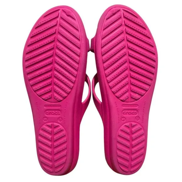 Crocs Sanrah Circle Slide Sandals Pink White Slip-On Pool Beachwear Womens 9