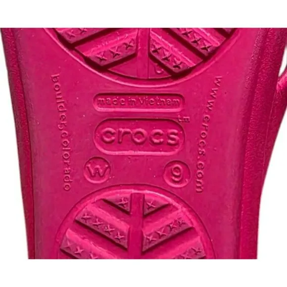 Crocs Sanrah Circle Slide Sandals Pink White Slip-On Pool Beachwear Womens 9