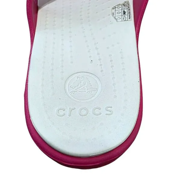 Crocs Sanrah Circle Slide Sandals Pink White Slip-On Pool Beachwear Womens 9