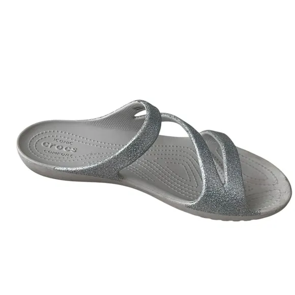 CROCS Women's Kadee II Silver Glitter Sandals10