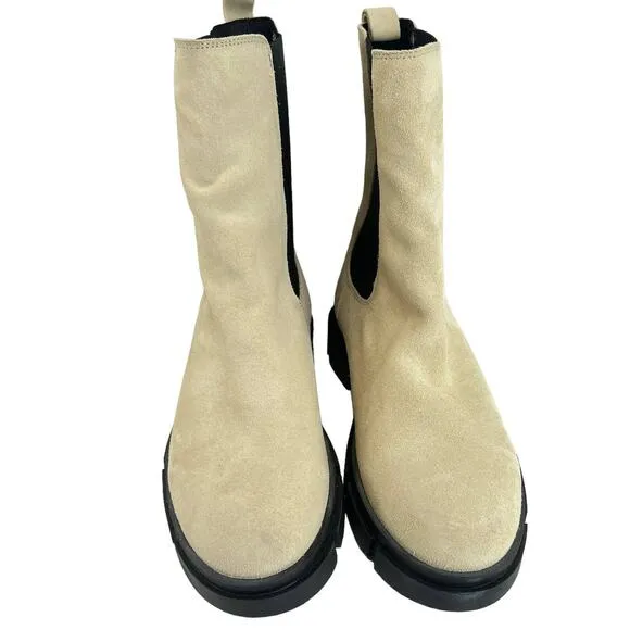 Cruza Tendencia Mid Calf Suede Boots Cream Womens 8 Pull-On Leather Nubuck