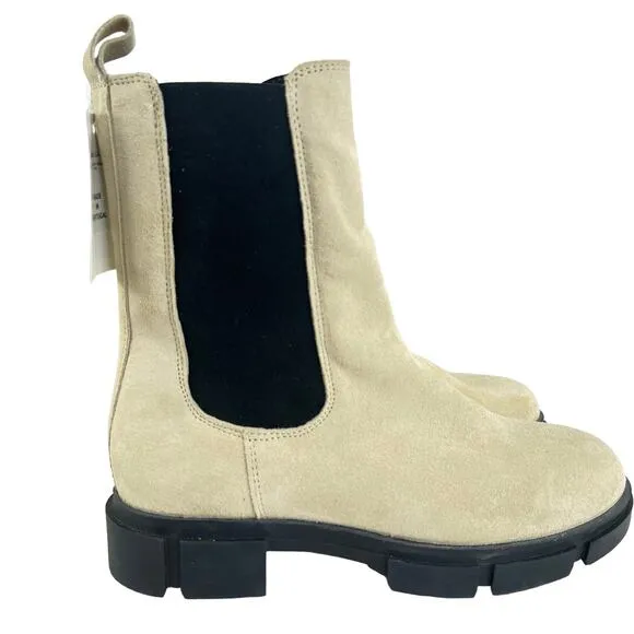Cruza Tendencia Mid Calf Suede Boots Cream Womens 8 Pull-On Leather Nubuck