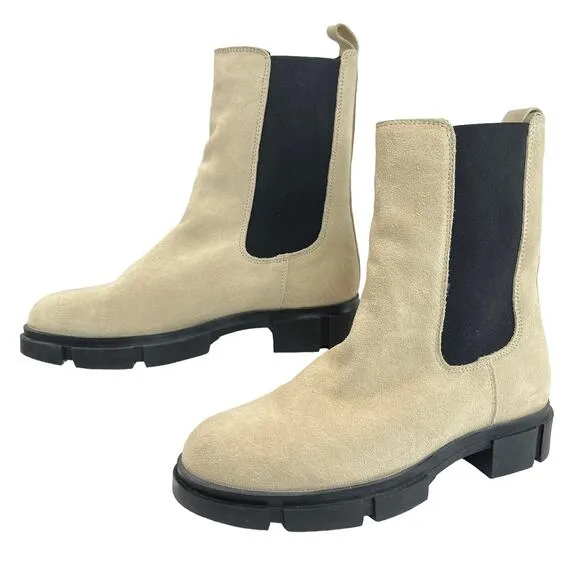 Cruza Tendencia Mid Calf Suede Boots Cream Womens 8 Pull-On Leather Nubuck