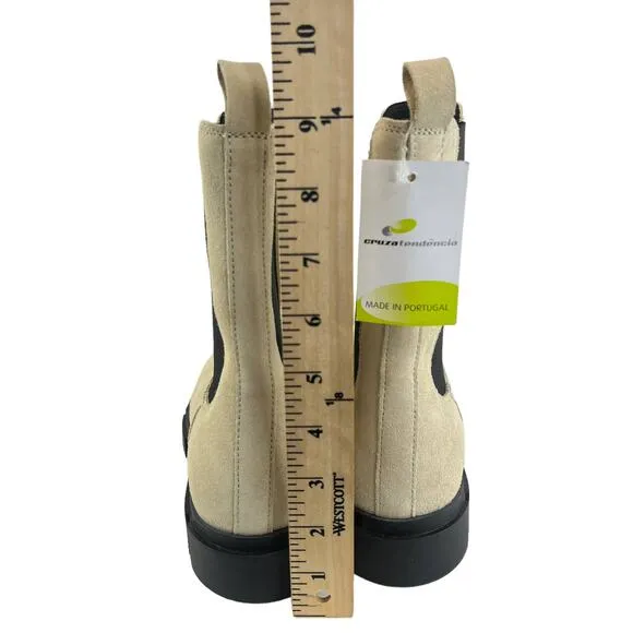 Cruza Tendencia Mid Calf Suede Boots Cream Womens 8 Pull-On Leather Nubuck