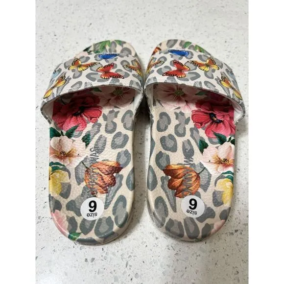 Cute! Mayflower Poolside Slide Sandals Johnny‎ Was New!  Sz 6 Floral Butterflies