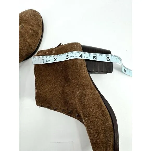 cynthia vincent Boots Suede Leather Heels Studded Ankle Size 7 Brown Booties