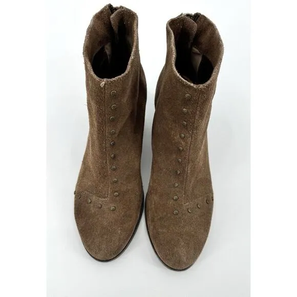 cynthia vincent Boots Suede Leather Heels Studded Ankle Size 7 Brown Booties