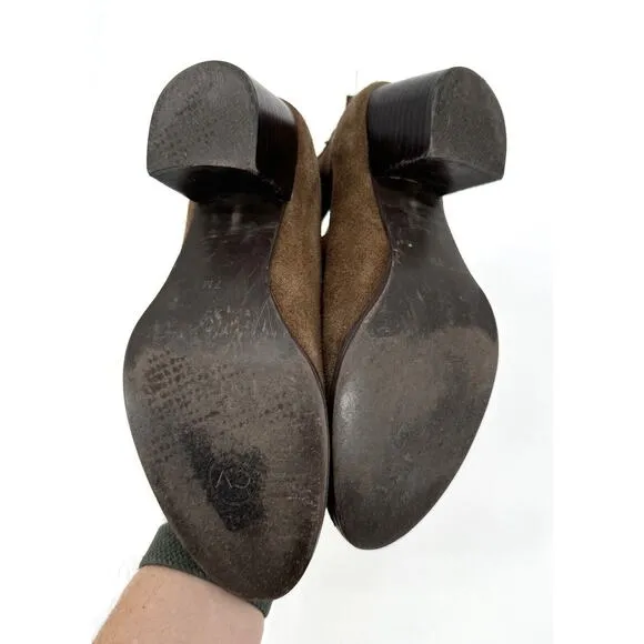 cynthia vincent Boots Suede Leather Heels Studded Ankle Size 7 Brown Booties
