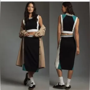 Daily Practice x Anthropologie Full Court midi skirt Black color-block. Medium
