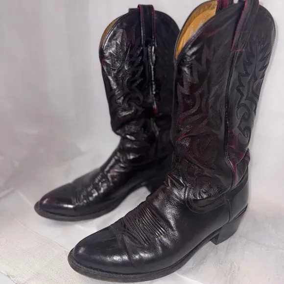 Dan Post Wine Red Cowboy Boots with Traditional Stitching