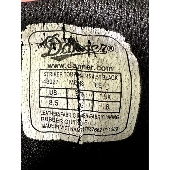 Danner Boots Men's Size 8.5 Striker Torrent 45 Gore-tex Work Black Leather