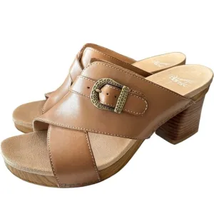 Dansko Amy Womens Tan Leather Slip On Block Heel Sandals Size EU 40 US 9 / 9.5