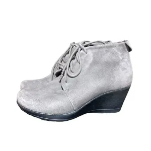 Dansko Renee Wedge Booties Size 7 Grey Suede Heeled Boots Size 37
