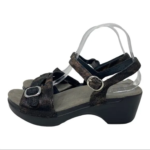 Dansko Sandi Leather Sandals In Iridescent Coffee Swirl Women's Size 40
