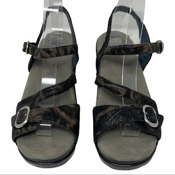 Dansko Sandi Leather Sandals In Iridescent Coffee Swirl Women's Size 40