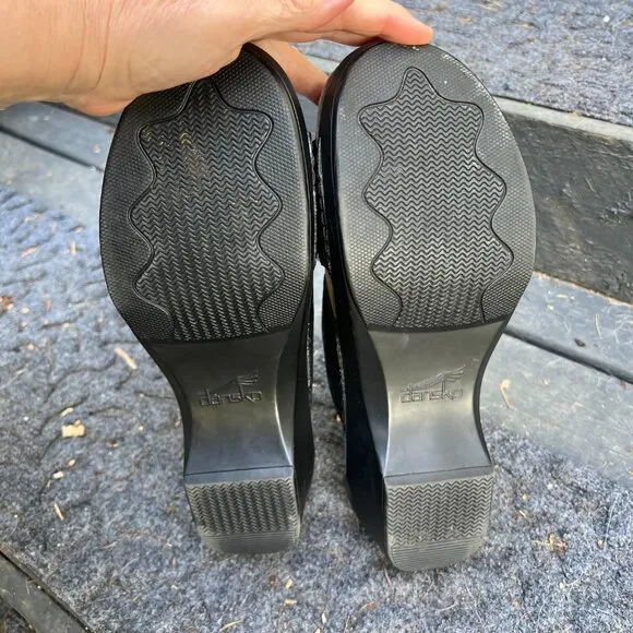 DANSKO Sophie Double Strap Black Leather Tooled Sandals