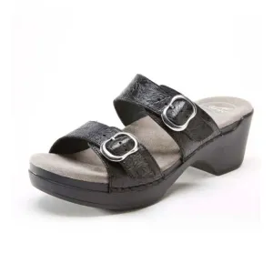 DANSKO Sophie Double Strap Black Leather Tooled Sandals