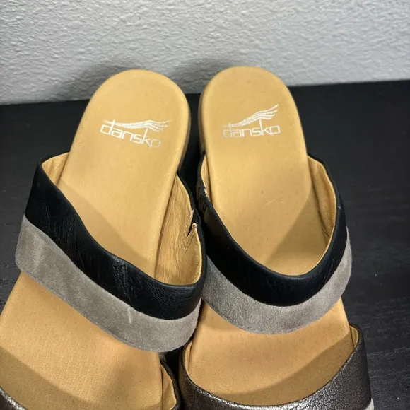 Dansko‎ Theresa Slip On Sandal Clog Black Gray Leather Heels EU 37 US 6.5-7