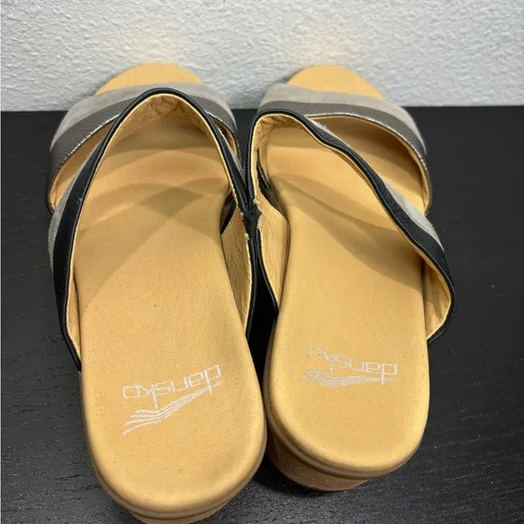 Dansko‎ Theresa Slip On Sandal Clog Black Gray Leather Heels EU 37 US 6.5-7