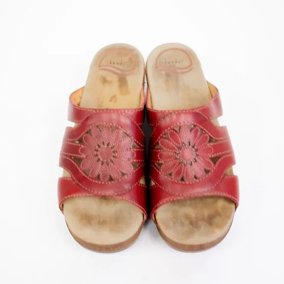 Dansko Womens 36 EU Red Leather Platform Slip On Sandals Comfort Shoes Heel Mule