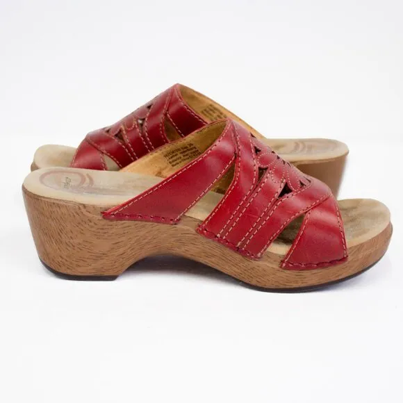 Dansko Womens 36 EU Red Leather Platform Slip On Sandals Comfort Shoes Heel Mule