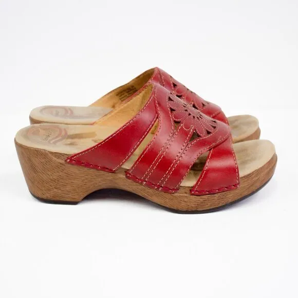 Dansko Womens 36 EU Red Leather Platform Slip On Sandals Comfort Shoes Heel Mule