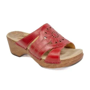 Dansko Womens 36 EU Red Leather Platform Slip On Sandals Comfort Shoes Heel Mule