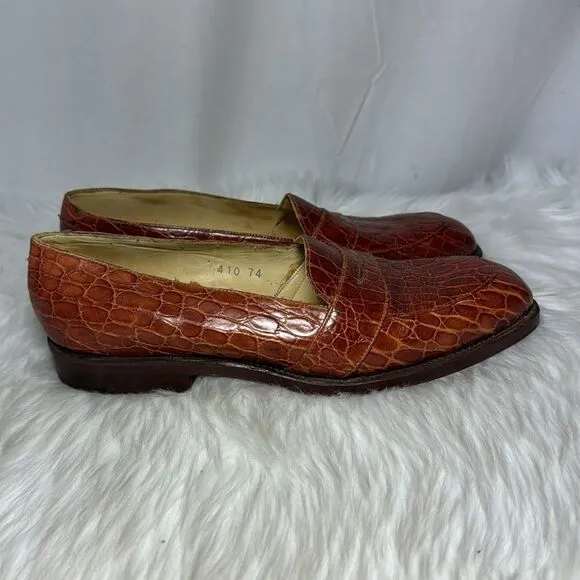 David Espinoza Cognac Alligator Leather Loafers Sz 8D