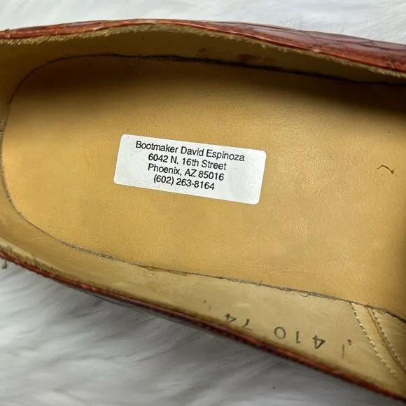 David Espinoza Cognac Alligator Leather Loafers Sz 8D