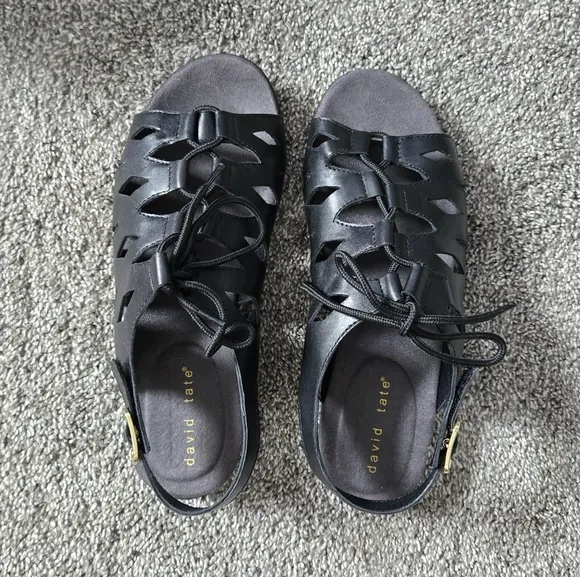 David Tate Darcy Slingback Sandal Women's Black Leather Sandals NEW size 8.5