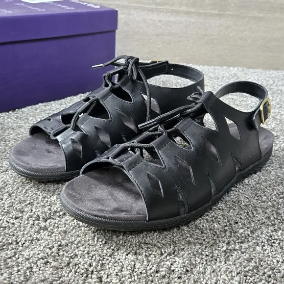 David Tate Darcy Slingback Sandal Women's Black Leather Sandals NEW size 8.5