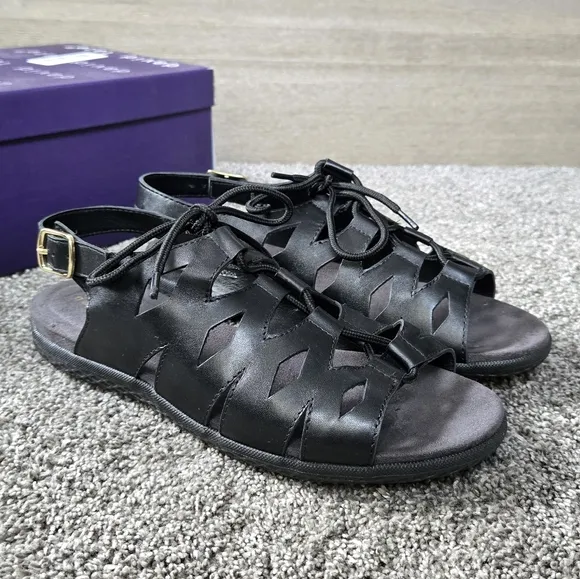 David Tate Darcy Slingback Sandal Women's Black Leather Sandals NEW size 8.5
