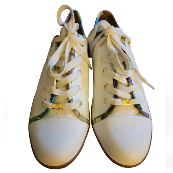 Delman Women Maggie Sneakers Color Edges White Leather Size 9 NWT Coastal Prep