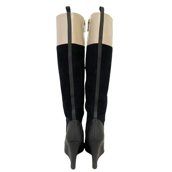 Derek Lam Mila Ivory Stripe Suede Wedge Pointed Toe Boots