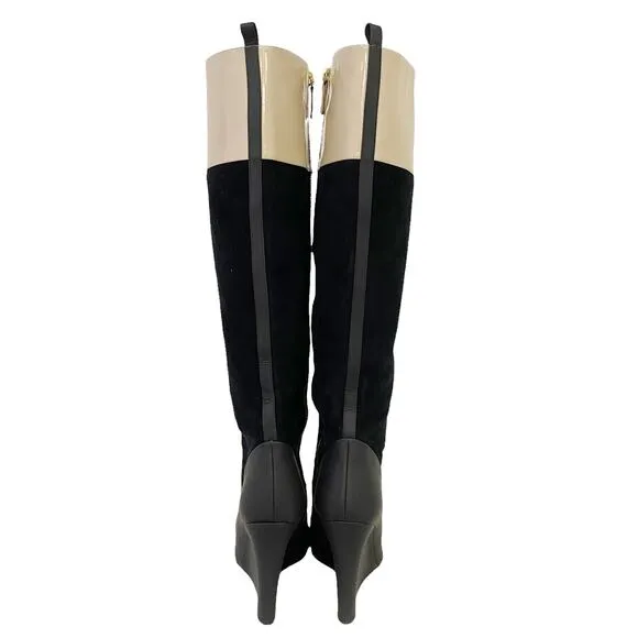 Derek Lam Mila Ivory Stripe Suede Wedge Pointed Toe Boots