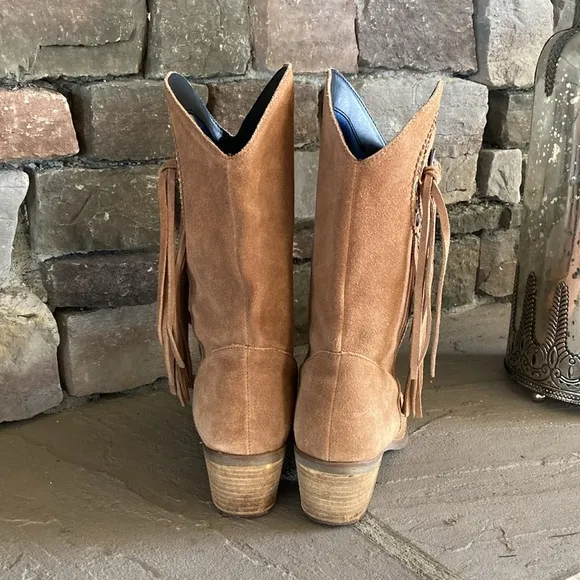 Dingo Tan Suede Leather Fringe Boots