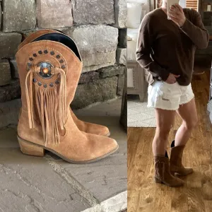 Dingo Tan Suede Leather Fringe Boots