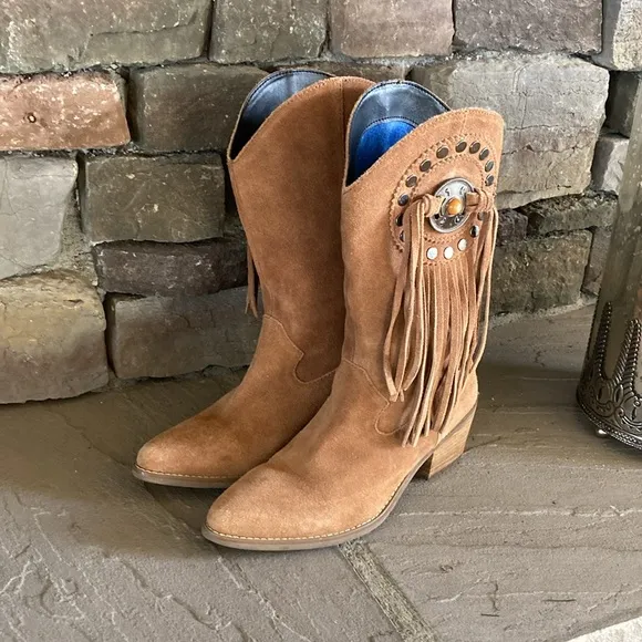 Dingo Tan Suede Leather Fringe Boots
