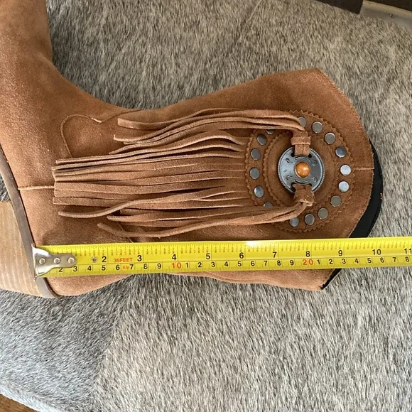 Dingo Tan Suede Leather Fringe Boots